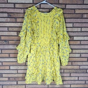 Happy X Nature Yellow Medium Floral Ruffle Mini Dress